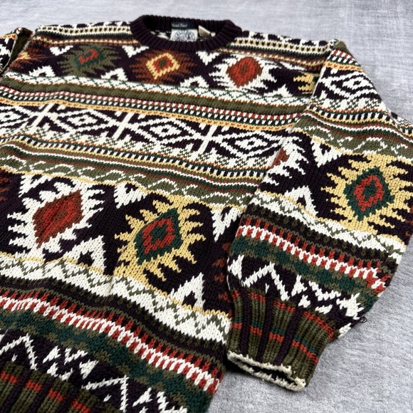 Gant Salty Dog Sweater Mens Medium White Vintage 90s Handknit Aztec Grandpa - Picture 2 of 9